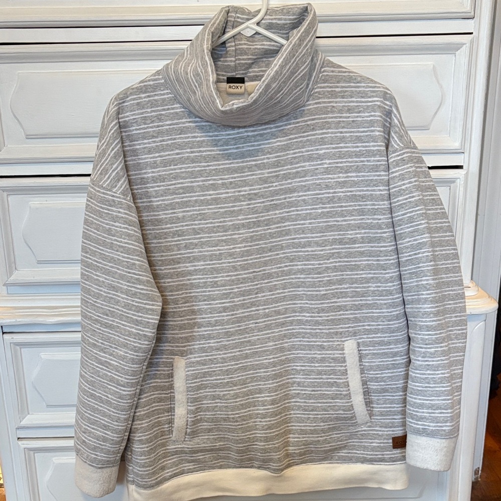 Roxy Light Gray Striped Turtleneck Sweater